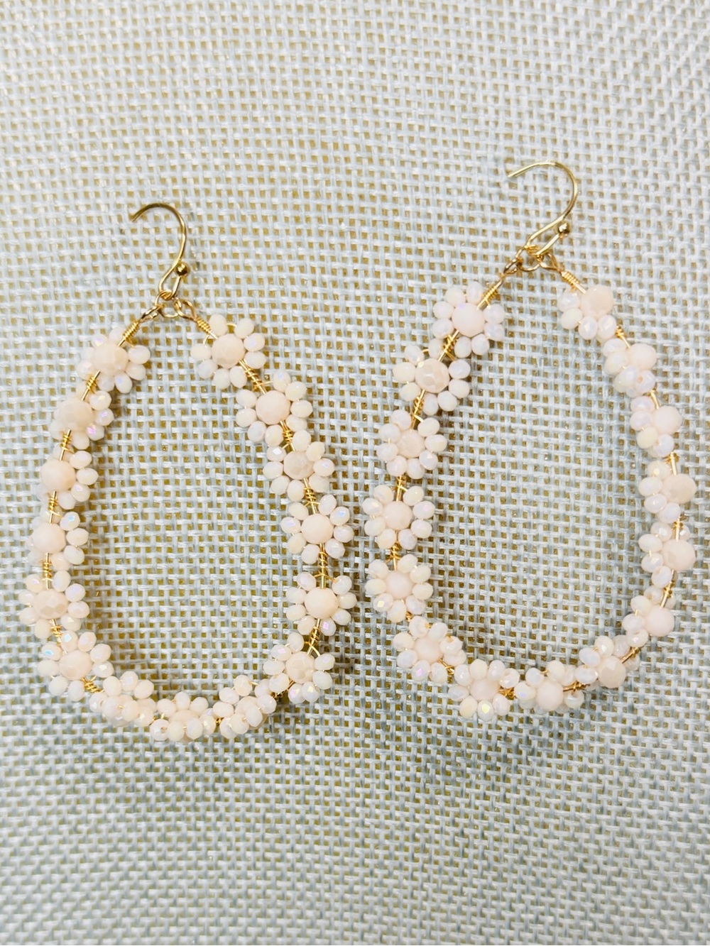 Loop Hoop Earrings with Light Pink Floral Beads